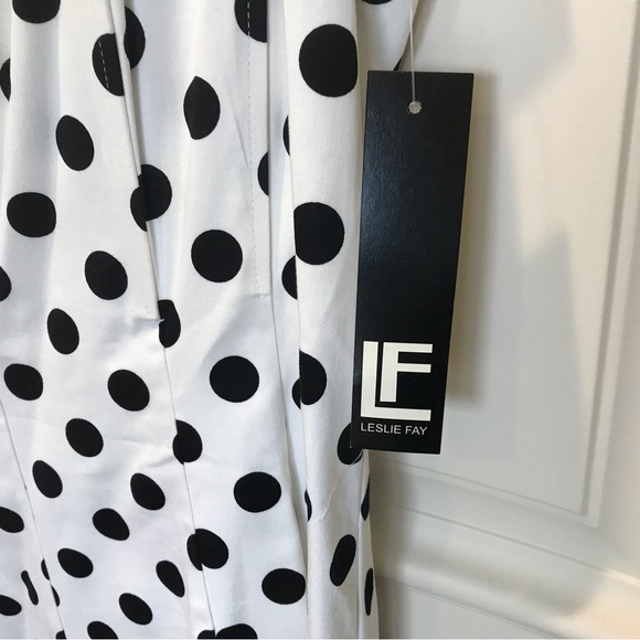 Leslie Fay White Black Polka Dot Sleeveless Dress - Picture 5 of 7